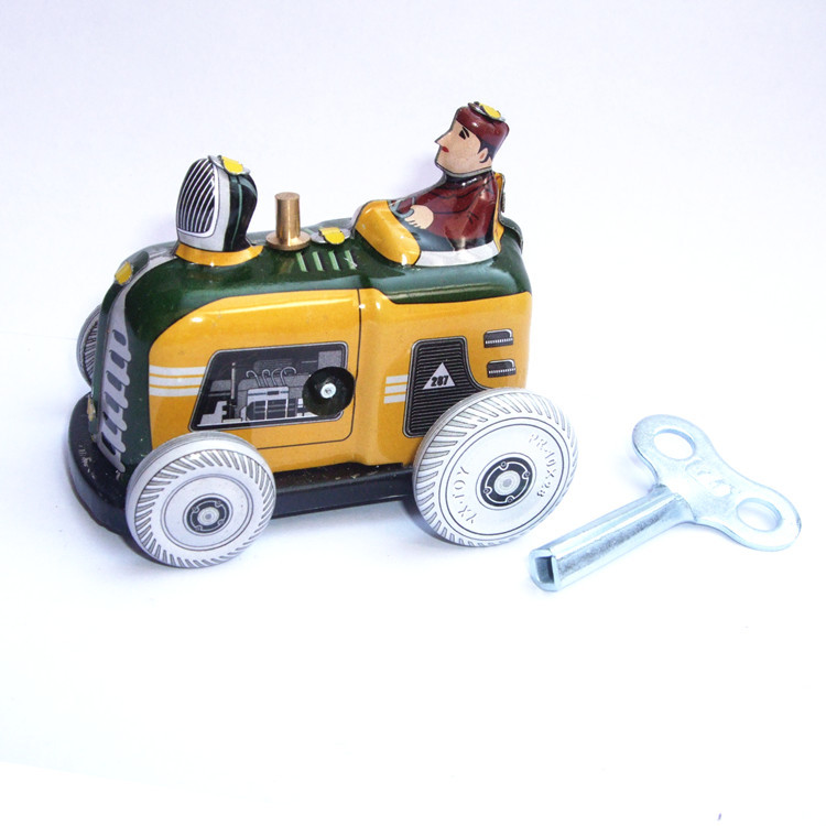 [재밌는] 성인 컬렉션 복고풍 바람 장난감 금속 주석 농업 기계 트랙터 자동차 기계 장난감 시계 장난감 그림 선물